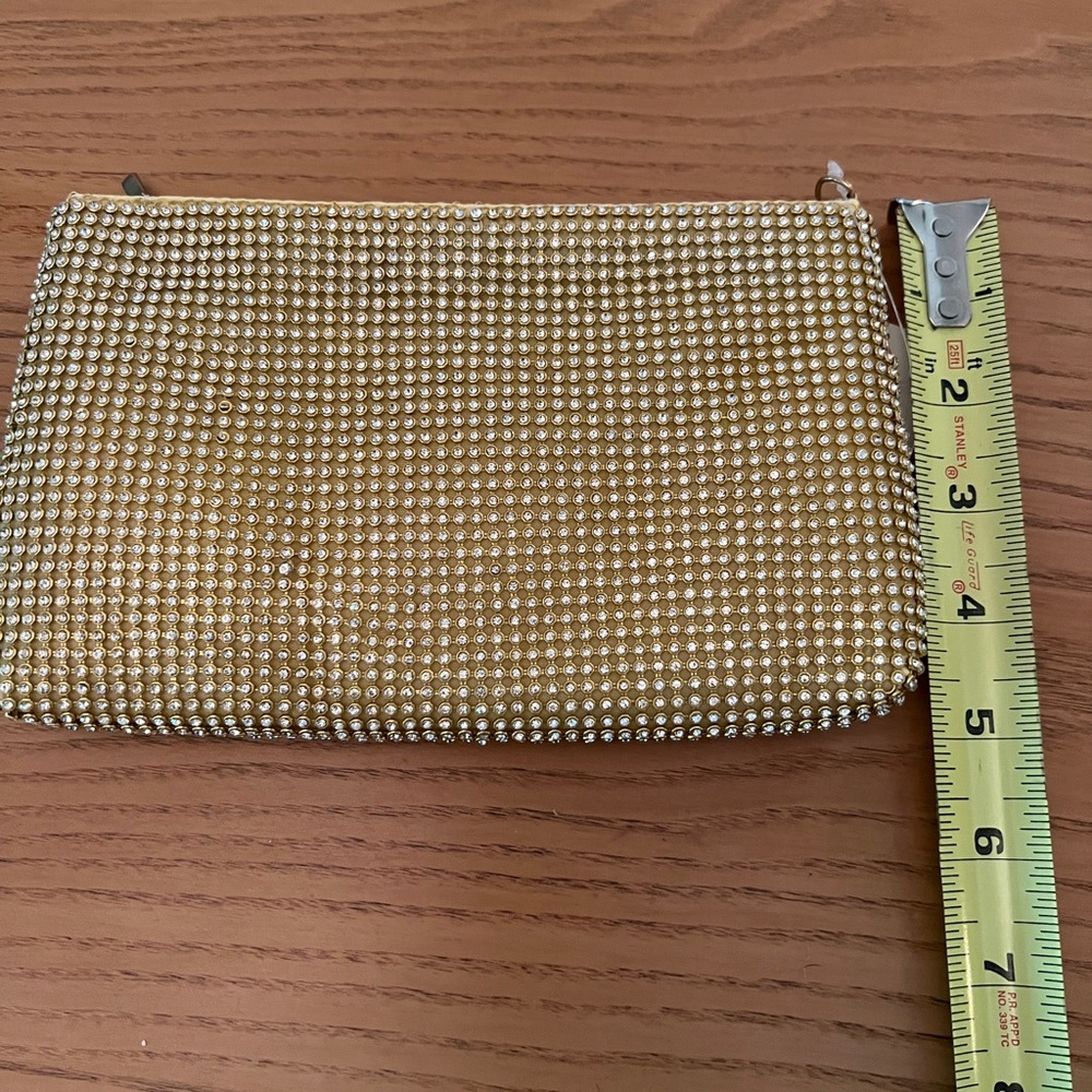 NWT Gold and rhinestone crystal covered evening clutch.